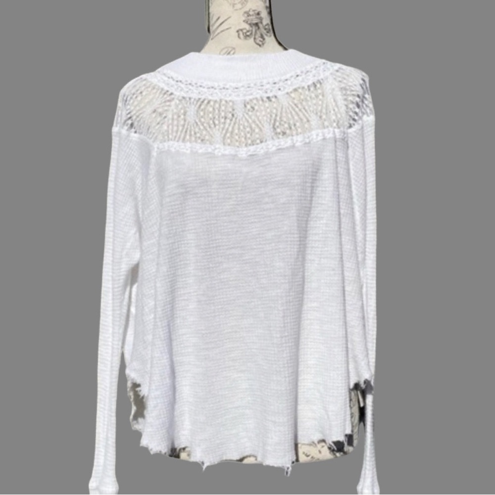 Free People White, Waffle, Raw Hem Top